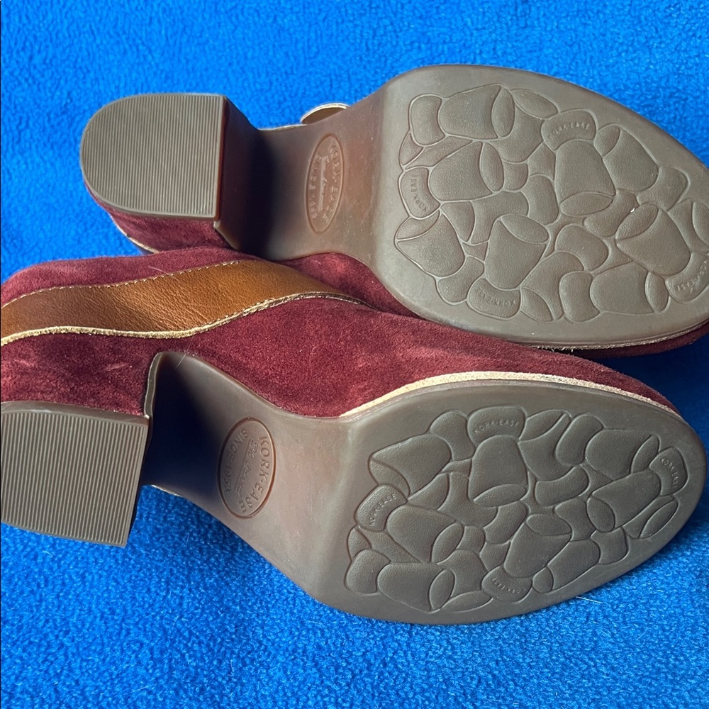 Korks Burgundy and Tan Suede Mules with Buckle - Picture 5 of 5